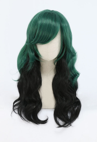 MHA Izuku Midoriya Deku Female Black and Green Long Curly Cosplay Wig