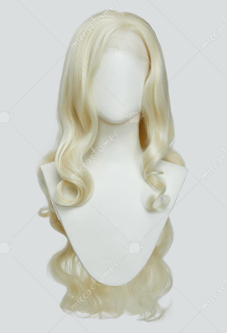 Monster Hunter Wilds Gemma Cosplay Lace Front Wig White Blonde Long Curly Wig
