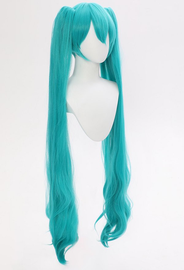 Light teal blue, Extremely long, pigtail wig Amazon.com: JoneTing 48inch/120cm Long Blue Wig【+Wig Cap  main image 4