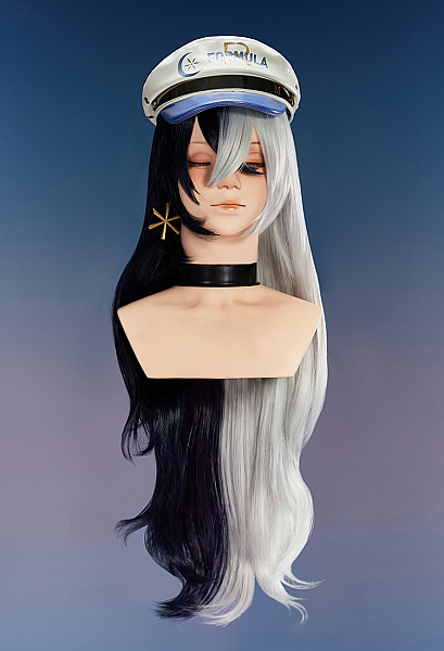 Rival Girl Luna Snow Cosplay Wig Long Dark Blue Silver Split Color Wig
