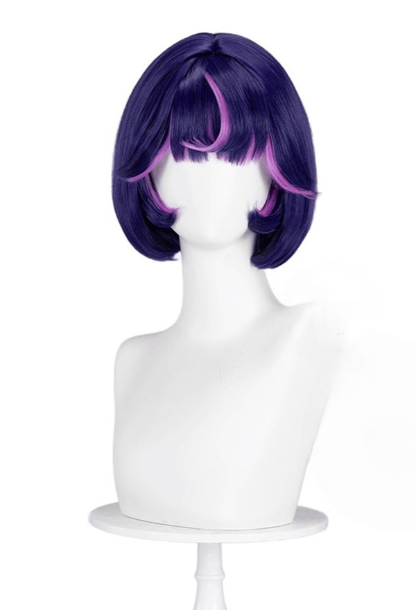 OW Juno Cosplay Perruque courte violet foncé dégradé