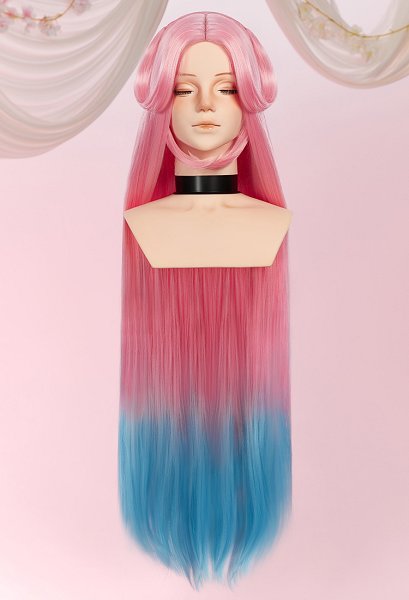 PM Derivative Cosplay Wig Pink Blue Straight Wig