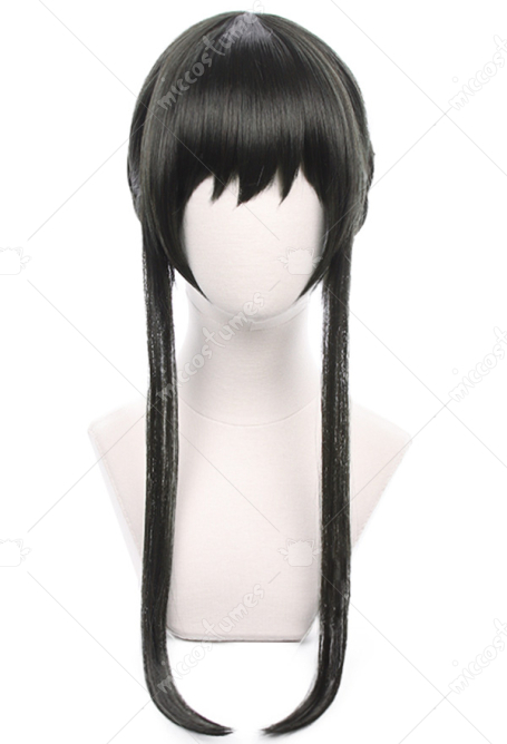 Spy House Yor Cosplay Wig Black Long Wig with Braided Bun