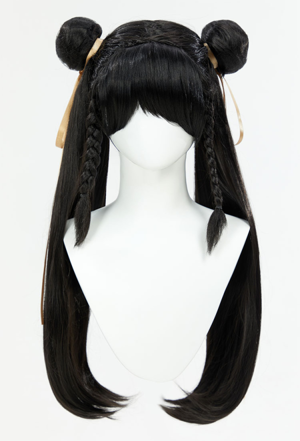 Street Fighter Chun-Li Cosplay Wig Black Long Double Ponytail Wig