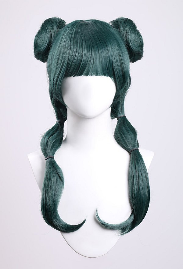 Neko-Neko Cosplay Dark Green Long Double Bun Wig - Anime Cosplay