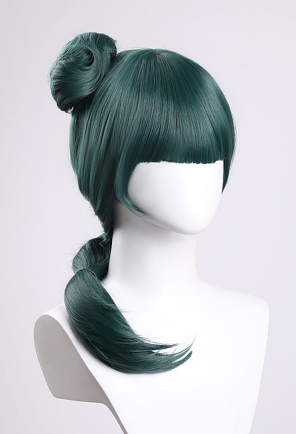 Neko-Neko Cosplay Dark Green Wig - Anime Cosplay Wig with One Bun