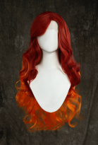 Female Superhero Cosplay Wig Dark Red Orange Long Curly Lace Wig