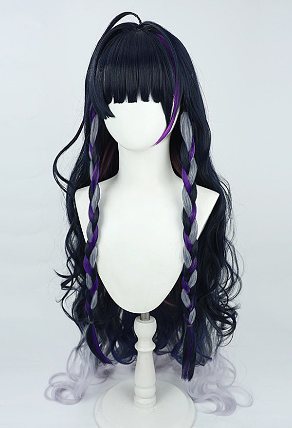 Virtual YouTuber Vtuber XSOLEIL Meloco Kyoran Cosplay Wig Long Curly Black Purple Wig