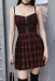 Women Dark Punk Red Plaid Slip Dress Rock Girl Gothic A Line Pleated Dress