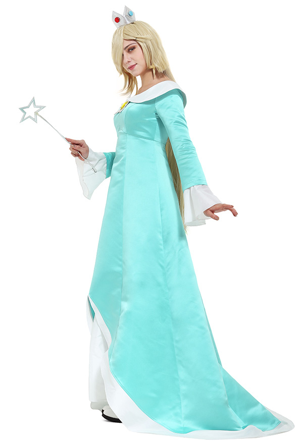 Frauen Galaxy Rosalina Cosplay Kostüm enthält Krone, Zauberstab, Ohrringe und Crinolette